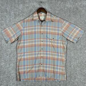 Vintage Intrepid Orange Blue Green Plaid Short Sleeve Button Up Shirt Size Large
